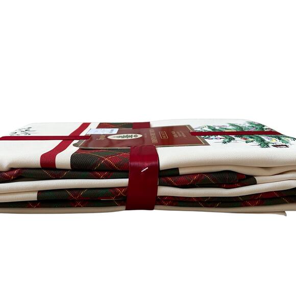 Spode Christmas Tree Tartan Holiday Tablecloth 60x144 Oblong Seats 12-14 New - Picture 8 of 16